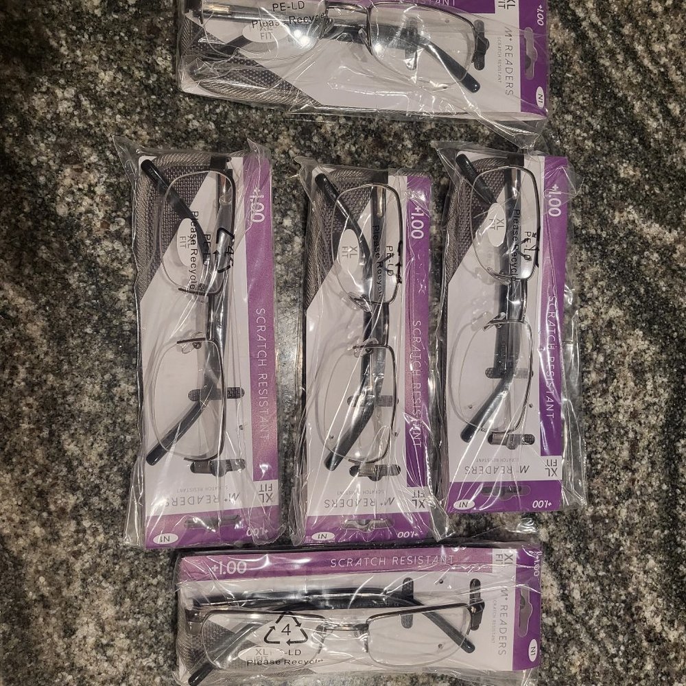 Reading Glasses - Pack of 5 w/Cases  +1.00 Linden by M+ NEW!